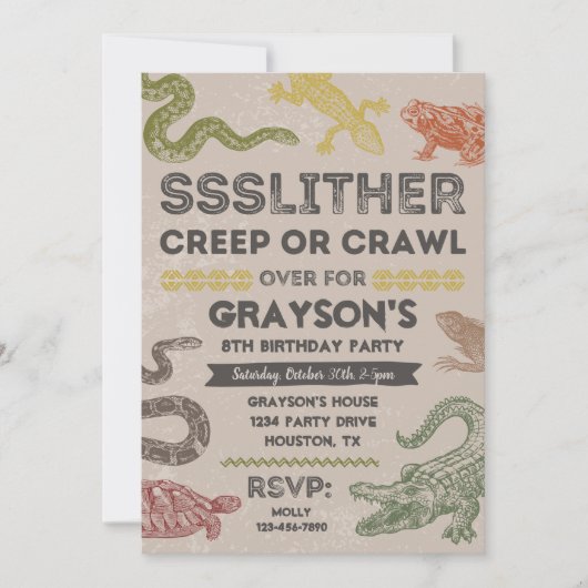 Reptile Party-uitnodigingen | Reptiel Birthday Kaart (Voorkant)