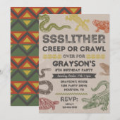 Reptile Party-uitnodigingen | Reptiel Birthday Kaart (Voorkant / Achterkant)