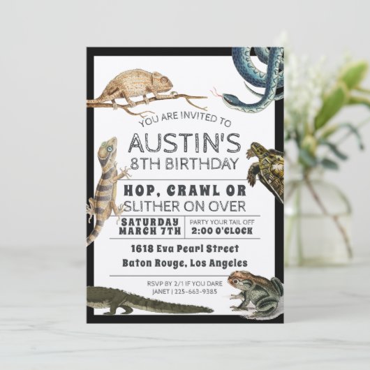 Reptile Show Birthday Party Invitation Kaart (Staand voorkant)
