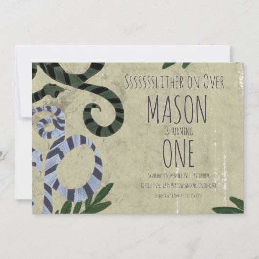 Reptile Snake Art Zoo Birthday Party Invitation Kaart (Voorkant)
