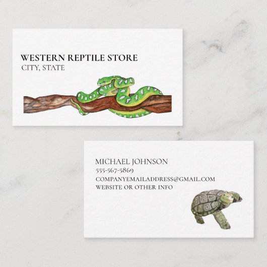 Reptile Snake Tortoise Python Boa Pet Visitekaartje (Voorkant / Achterkant)