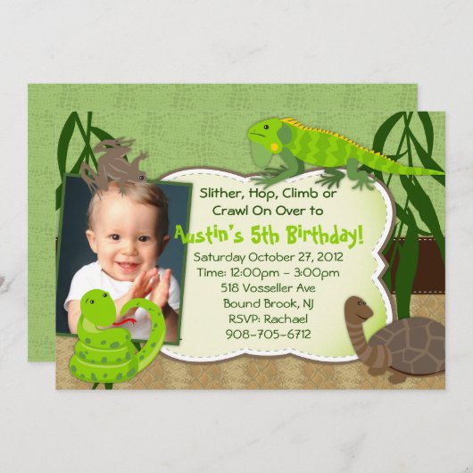 Reptile Theenmaal Day Party Invitation Kaart (Voorkant / Achterkant)