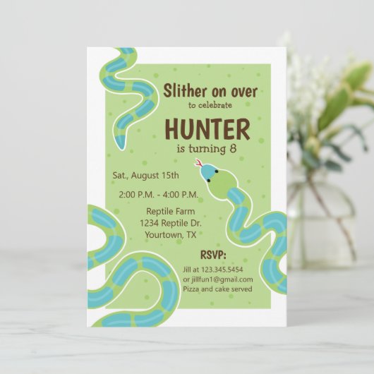 Reptile Theme Party Birthday Invitation Kaart (Staand voorkant)