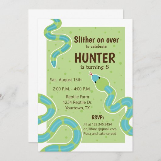 Reptile Theme Party Birthday Invitation Kaart (Voorkant / Achterkant)
