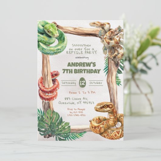 Reptiles Snakes Boy Birthday Invitation Kaart (Staand voorkant)