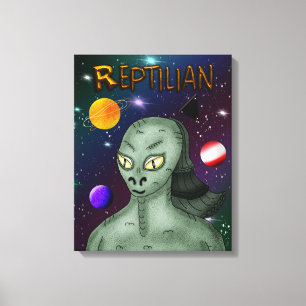 Reptilian Alien met buitenruimte Canvas Afdruk