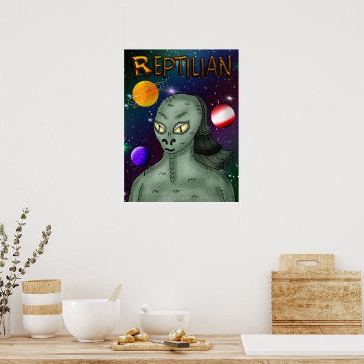 Reptilian Alien met buitenruimte Poster (Keuken)
