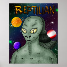 Reptilian Alien with Outer Space Background