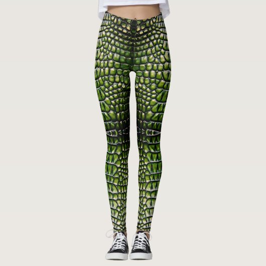 Reptilian Crocodile Alligator Huidpatroon Leggings (Voorkant)