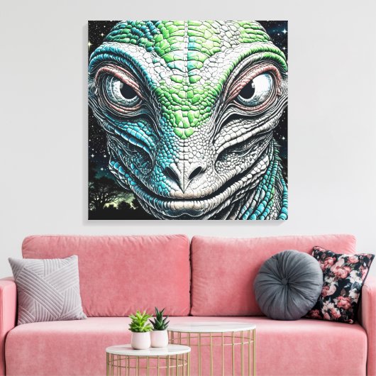 Reptilian Lizard Man buitenaards wezen Canvas Afdruk (Insitu (Woonkamer))