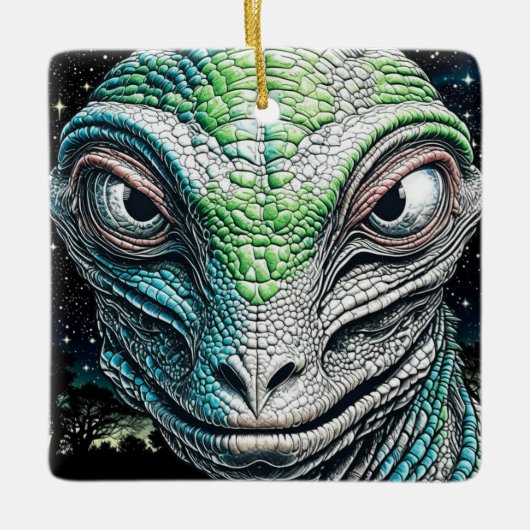 Reptilian Lizard Man buitenaards wezen Keramisch Ornament (Voorkant)
