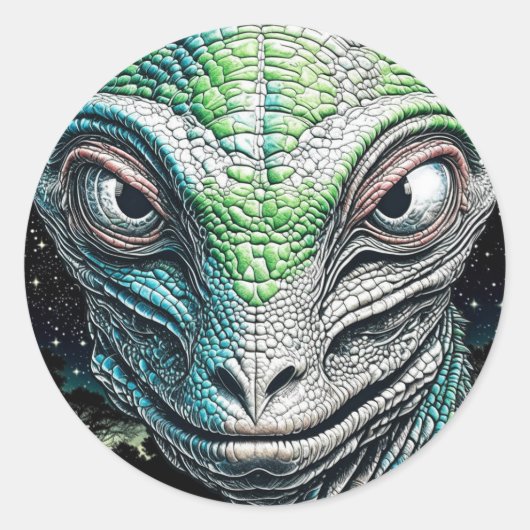 Reptilian Lizard Man buitenaards wezen Ronde Sticker (Voorkant)