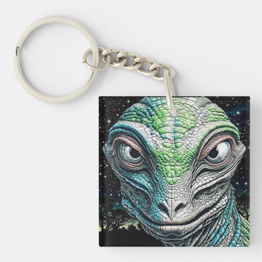 Reptilian Lizard Man buitenaards wezen Sleutelhanger (Voorkant)