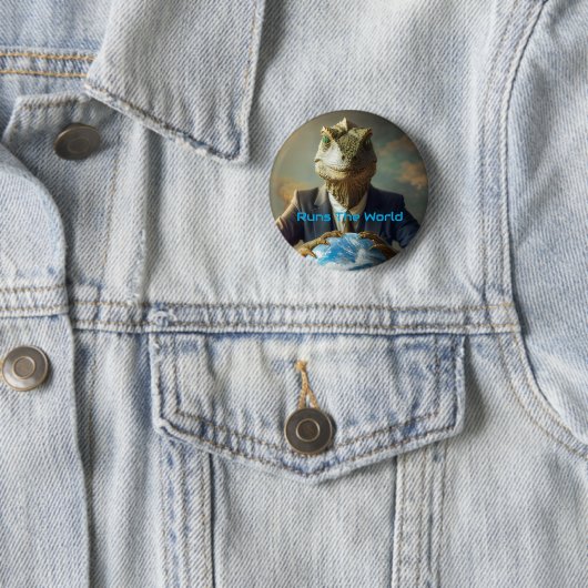 Reptilianen Besturen De Wereld Ronde Button 5,7 Cm (In situ)