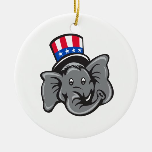 Republica Elephant Mascot Head Top Hat Cartoon Keramisch Ornament (Voorkant)