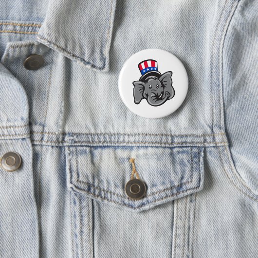 Republica Elephant Mascot Head Top Hat Cartoon Ronde Button 5,7 Cm (In situ)