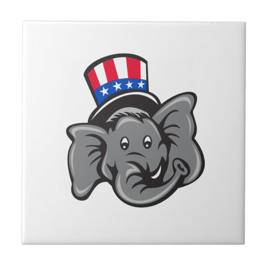Republica Elephant Mascot Head Top Hat Cartoon Tegeltje (Voorkant)