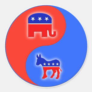 Republican/Democraat Yin/Yang Ronde Sticker