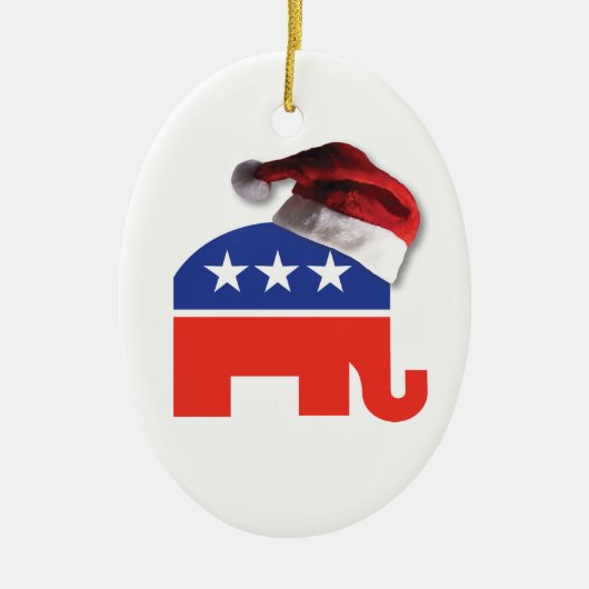 Republican Elephant met Pet van de kerstman Keramisch Ornament (Voorkant)