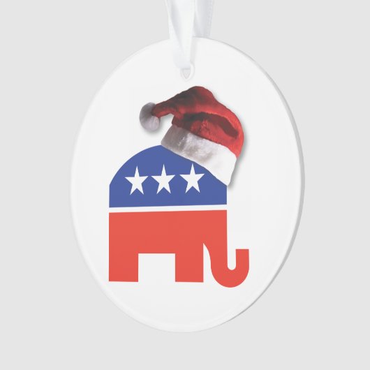 Republican Elephant met Pet van de kerstman Ornament (voorkant)