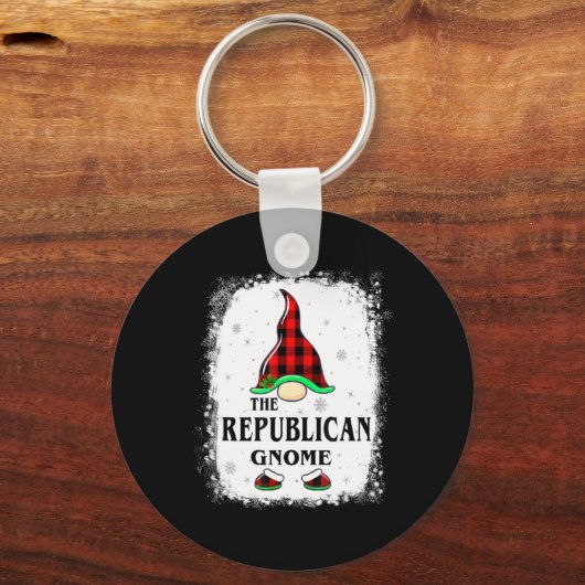 Republican Gnome Buffalo Plaid Matching Family Xma Sleutelhanger (Voorkant)