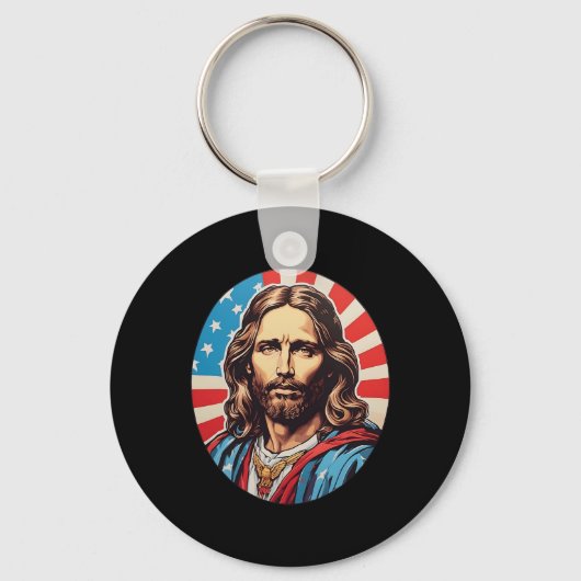Republican Jesus – Bold Pop Art With American Flag Sleutelhanger (Voorkant)