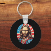 Republican Jesus – Bold Pop Art With American Flag Sleutelhanger (Voorkant)