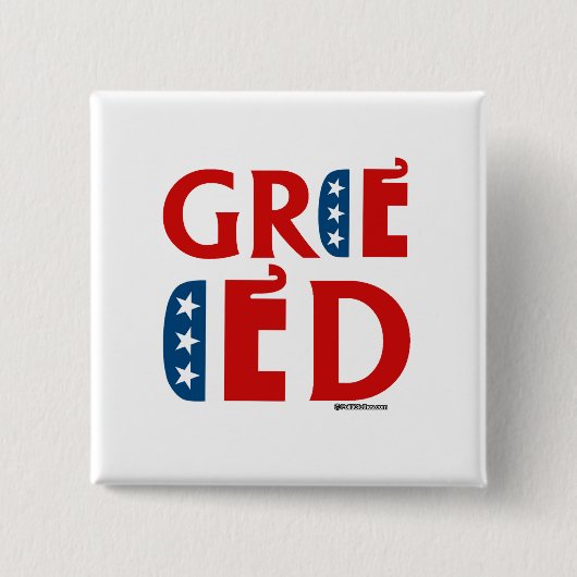 REPUBLIEK GREED VIERKANTE BUTTON 5,1 CM (Voorkant)