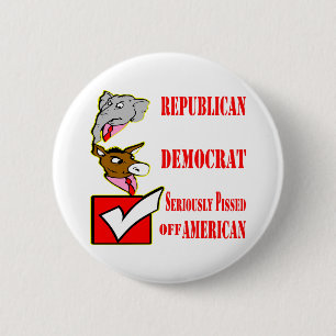 Republikein, Democraat, ernstig Boos van Amerika Ronde Button 5,7 Cm