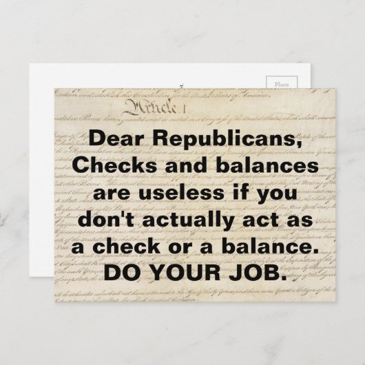 Republikeinen: checks and balances doen je werk briefkaart (Voorkant / Achterkant)