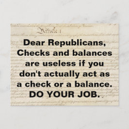 Republikeinen: checks and balances doen je werk briefkaart