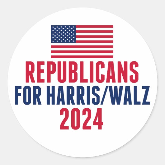 Republikeinen voor Harris Walz Amerikaanse vlag Ronde Sticker (Voorkant)