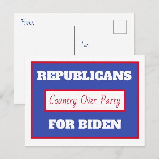 Republikeinen voor Joe Biden, Country Over Party Briefkaart (Voorkant / Achterkant)
