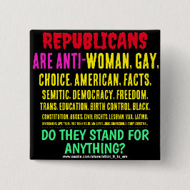 REPUBLIKEINEN ZIJN ANTI-VROUW, HOMO EN ALLES VIERKANTE BUTTON 5,1 CM
