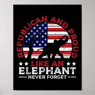 Republikeinse en trotse olifant Amerikaanse vlag k Poster