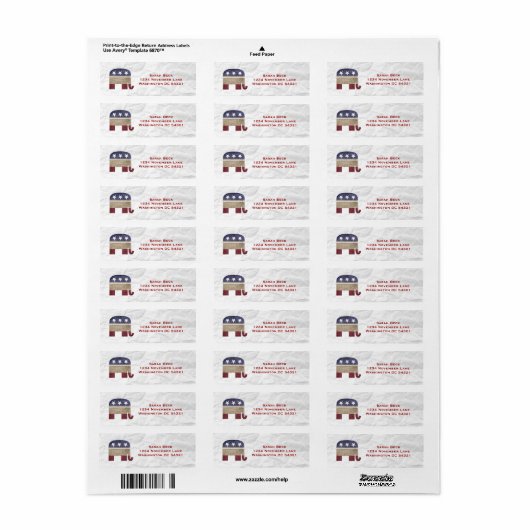 Republikeinse GOP Elephant Etiket (Full Sheet)