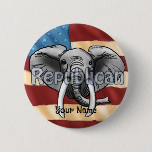 Republikeinse grijze olifantenspeld ronde button 5,7 cm