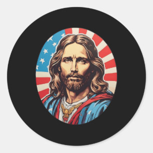 Republikeinse Jezus – Kordate Popart Met Amerikaan Ronde Sticker