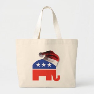 Republikeinse olifant die een Pet van de Kerstman Grote Tote Bag