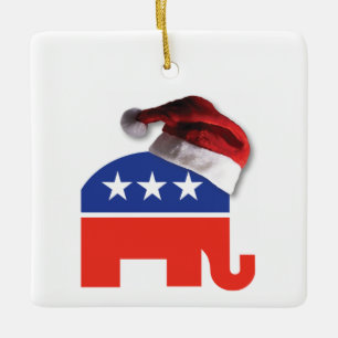 Republikeinse olifant die een Pet van de Kerstman  Keramisch Ornament