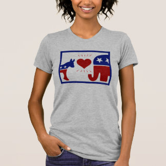 Republikeinse olifant en democratische ezel in lie t-shirt