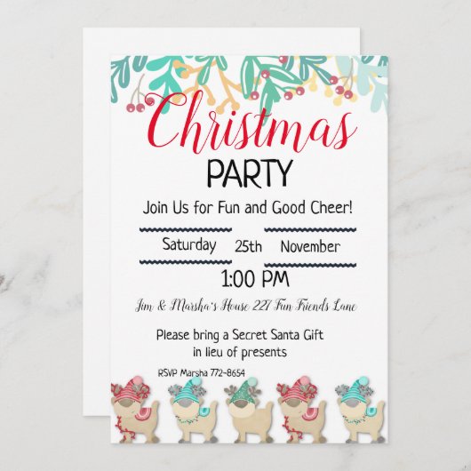 Rerendier personaliseren, kerstfeest uitnodigen kaart (Voorkant / Achterkant)