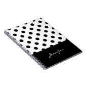 Rero Black en White Polka Dots Pattern met Name Notitieboek (Rechterzijde)