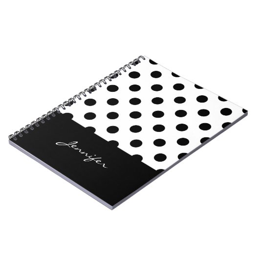 Rero Black en White Polka Dots Pattern met Name Notitieboek (Linkerzijde)