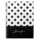 Rero Black en White Polka Dots Pattern met Name Notitieboek (Voorkant)