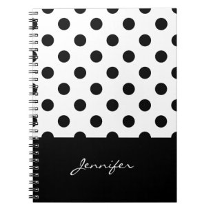 Rero Black en White Polka Dots Pattern met Name Notitieboek