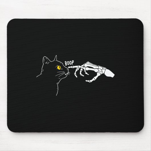 Rero  Zwart Cat Skelet Hand Boop Hallowee Muismat (Voorkant)