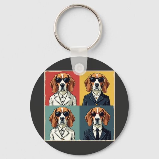  Rerto Beagle Dog 70s Style Zonnebril Sleutelhanger (Voorkant)