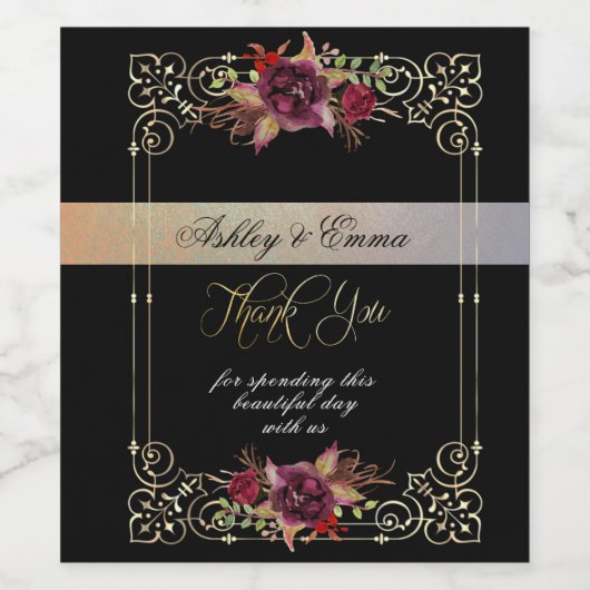 Res Rozen Goud Metallic & Parels op Zwart Wijn Etiket (Enkel label)