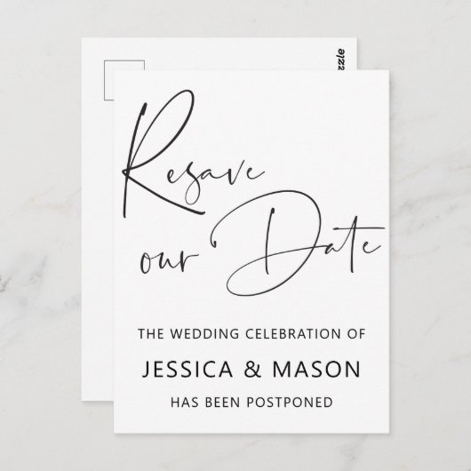 Resave de datum van de uitgestelde aankondiging va briefkaart (Voorkant / Achterkant)